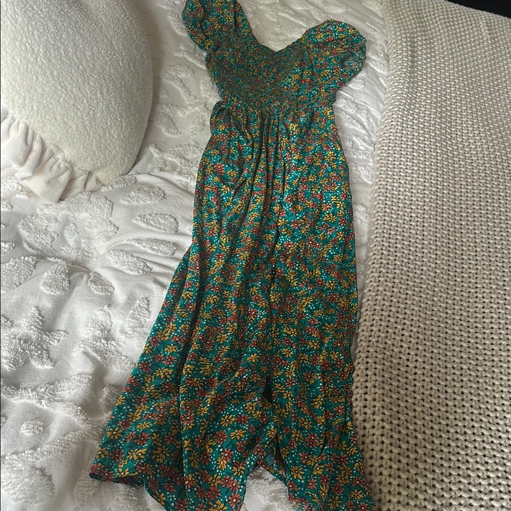 Easel Teal and Yellow Floral Dress - Picture 5 of 7